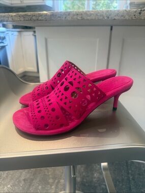 NIB ALAI  Fuchsia Laser-Cut Suede Mule Heels
